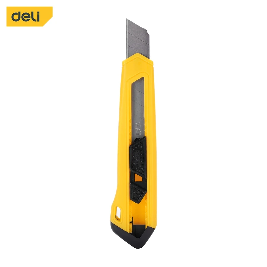 EDL018B Utility Snap-Off Cutter 18mm - SK5 Steel Blade, Push Button Self-Lock, Electrophoretic Anti-Corrosion Body (Yellow)