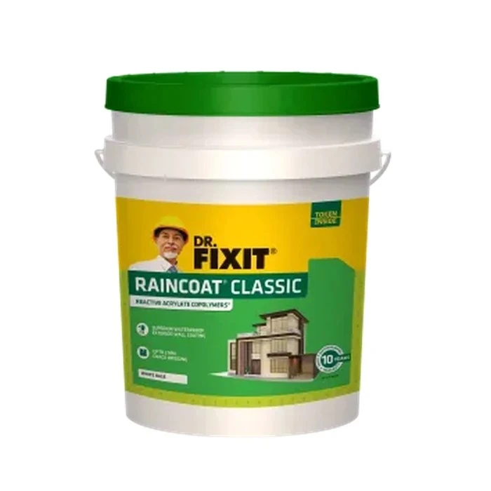 Dr. Fixit Raincoat Classic Exterior Waterproofing Coating | Anti-Carbonation & UV Stable Logic | 2 mm Crack Bridging | 1L / 4L / 10L / 20L