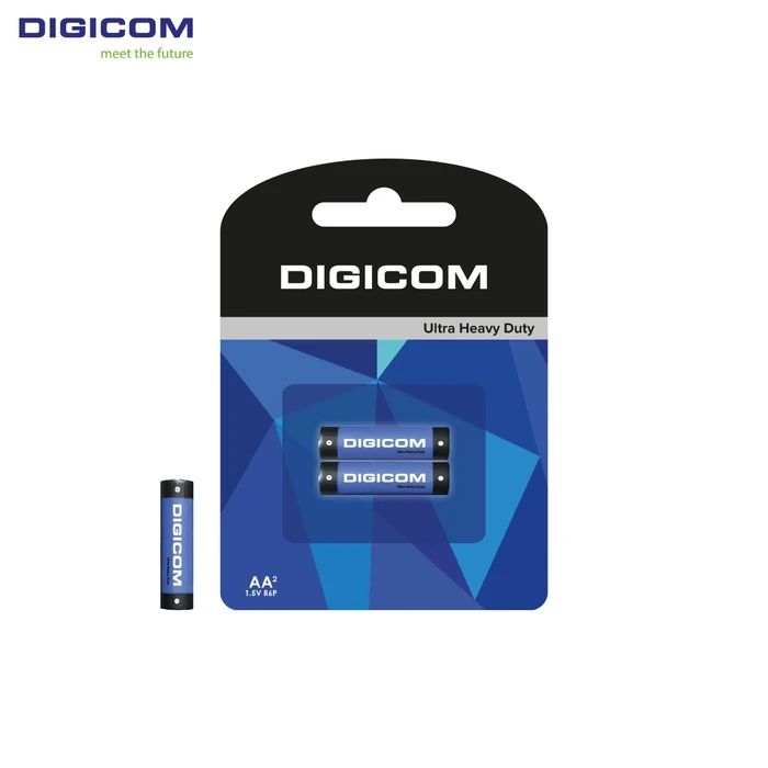Digicom AA Heavy Duty Batteries R6P-2B | Long Lasting Power Logic | Leak Resistant & Trusted Energy System | 2 Pcs Blister