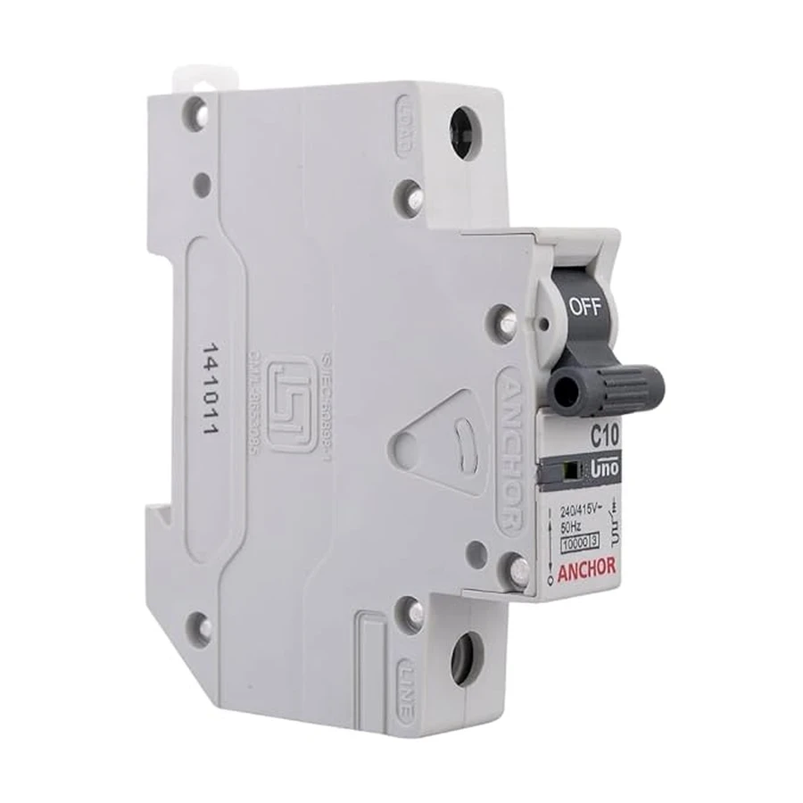 Anchor UNO SP MCB 10A 'C' Curve 98002 - Single Pole, DIN Rail Mount, Standard Circuit Breaker for Lighting Circuits