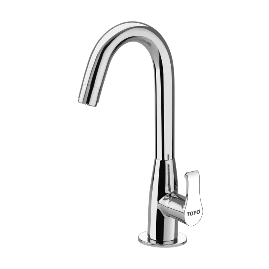 TOYO AL-51523-M Swan Neck Faucet - Table Mounted, Regular Swinging Spout, Brass Handle, CP Chrome Finish