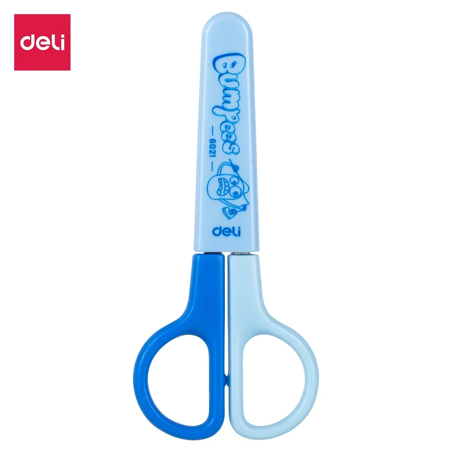 Deli Safety Scissor E6021 - 121mm (4 4/5") Blunt Tip, Stainless Steel Blade, Symmetrical Handle (Blue)