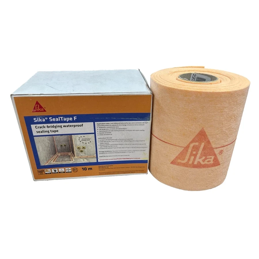 Sika Sika SealTape F Waterproof Joint Sealing Strip 10m to 50m 592178 | Elastomeric Crack Bridging | Bathroom and Terrace Waterproofing | Yellow and Brown