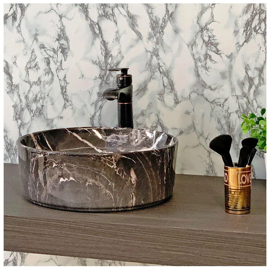 Toyo Lily 252 Wash Basin - Black Marble Glossy Finish (405 x 405 mm, 16x16 Inch)