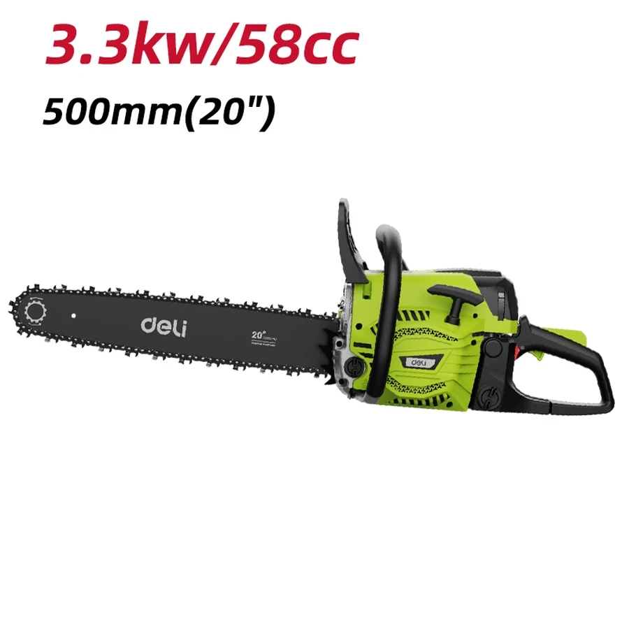 EDE-LJ20-1 Gasoline Chain Saw 58cc - Professional 20-Inch Guide Bar, High-Power Engine, Anti-Vibration, Auto-Oiling System (Green)