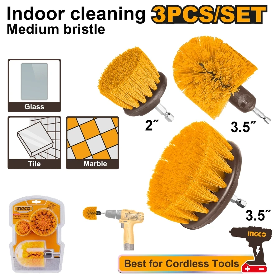 3-Piece Power Drill Brush Set | WCBM0301 | Medium Bristle Cleaning Kit