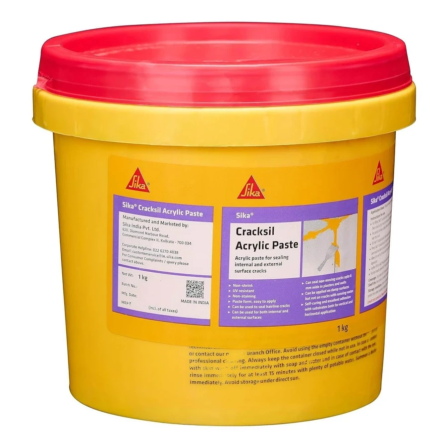 Sika Cracksil Acrylic Paste 1kg | White Waterproof Wall Crack Filler | UV Resistant Masonry Sealant | Plastic Bucket