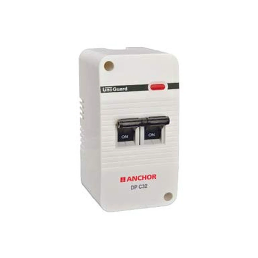 Anchor 98495 32A DP Mini Circuit Breaker with Enclosure - Double Pole Protection, 32 Amps Current Rating, Standard Safety Type, Plug-In Mount