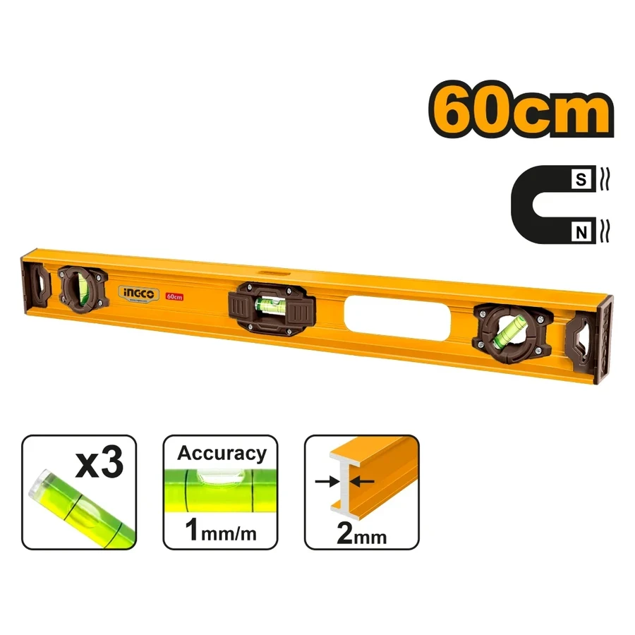Magnetic Aluminum Spirit Level | HSL28060 | 60cm | Heavy-Duty 2.0mm Frame