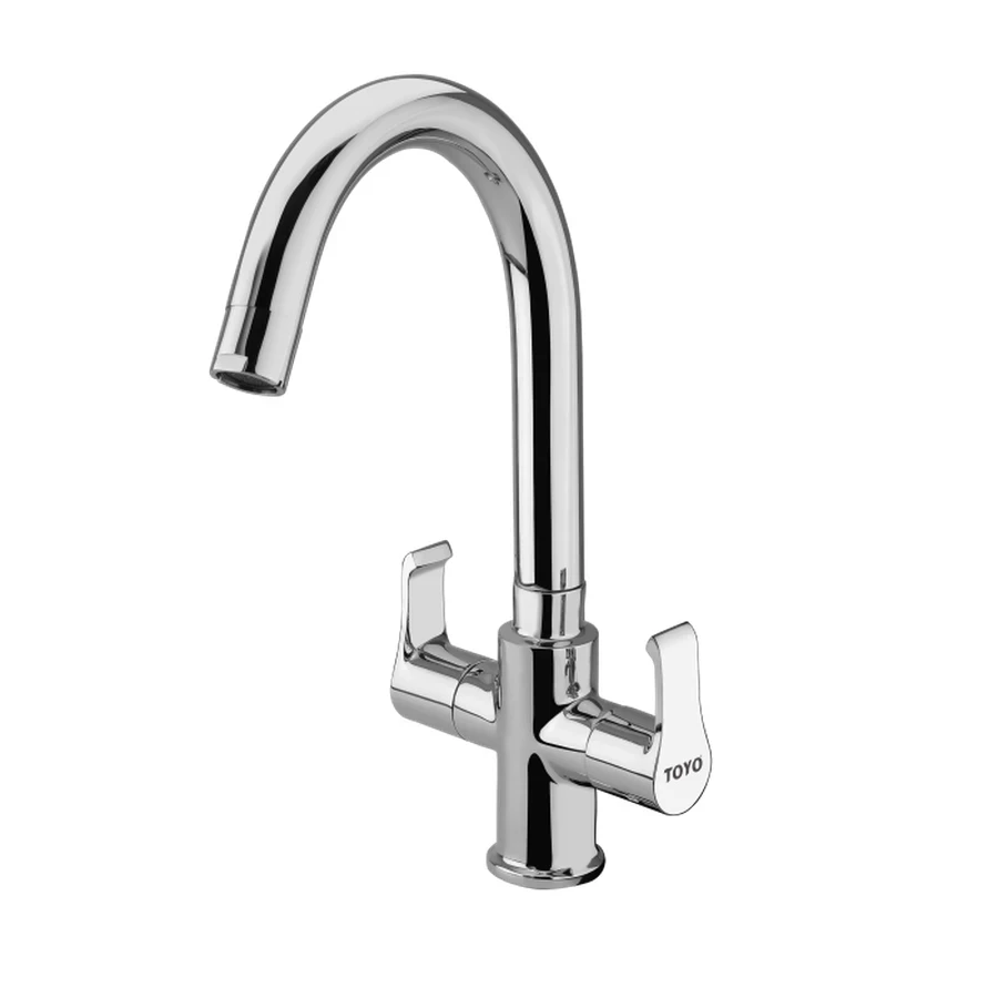 TOYO AL-51521 Centre Hole Sink Mixer - Regular Swan Neck, Dual Brass Handles, CP Chrome Finish