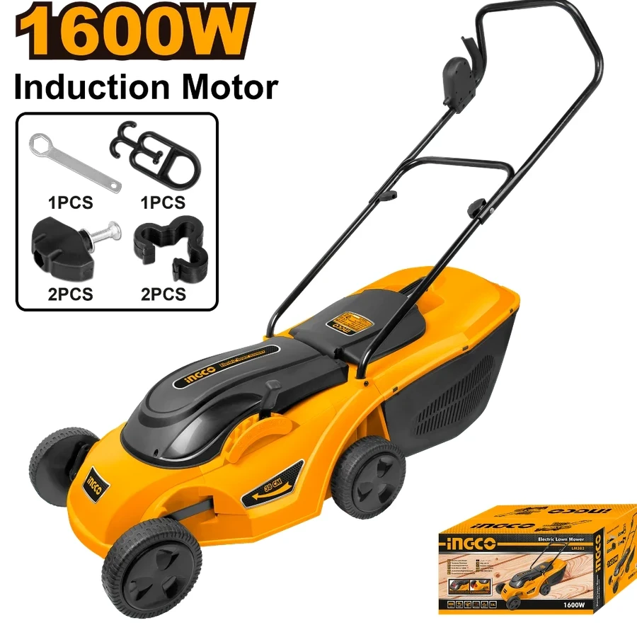 INGCO Electric Lawn Mower | 1600W Induction Motor | 380mm Cutting Width | LM383