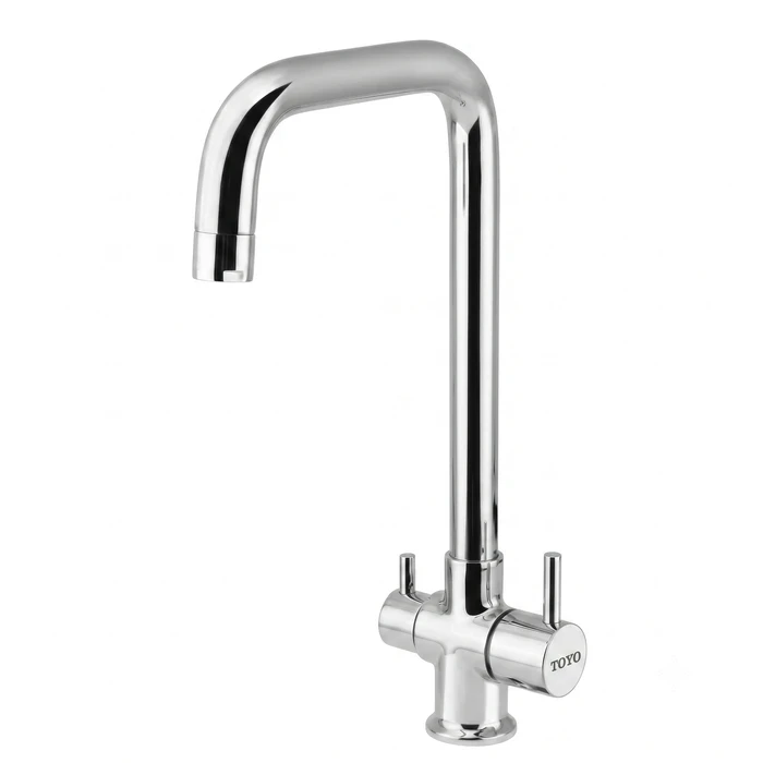 Toyo Swan Neck Faucet with Long Extended Swinging High-Arc Spout & Single Handle | Solid Brass Table-Mounted Deck Kitchen Tap | RU-51324