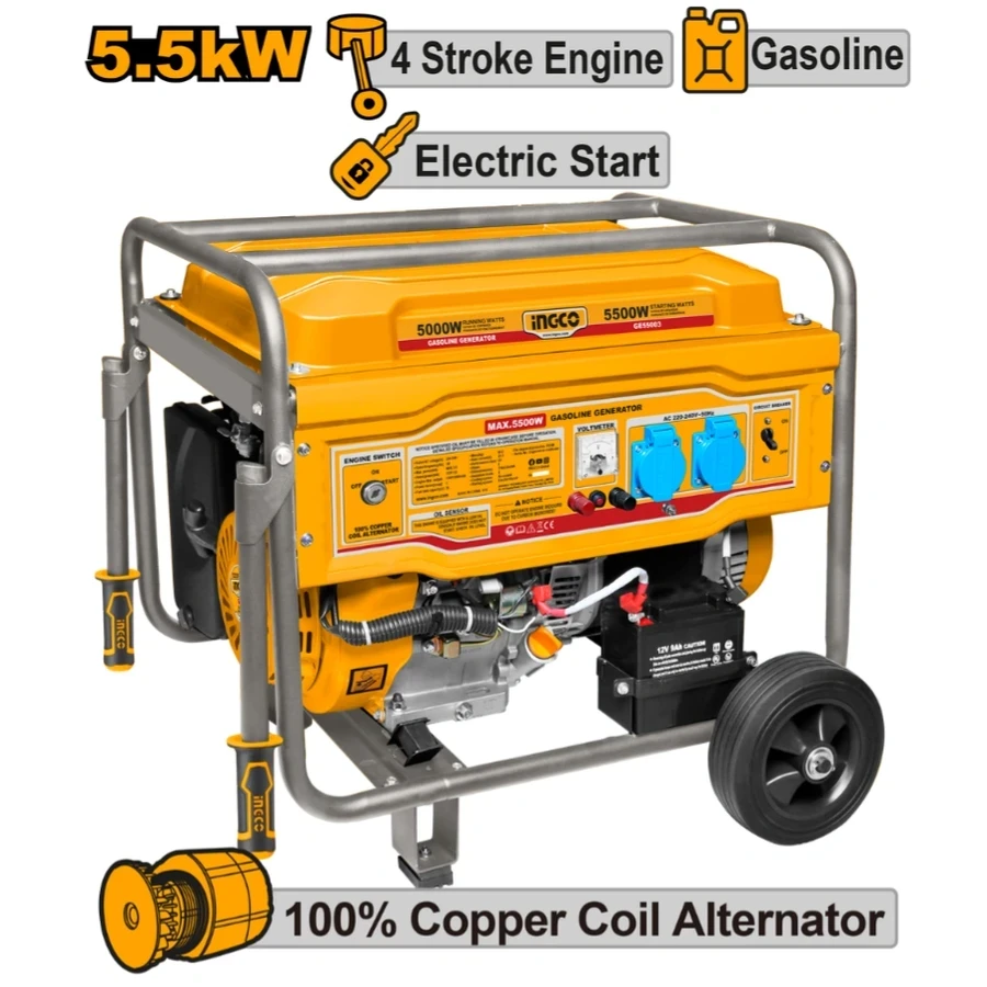Professional Industrial Gasoline Generator | GE55003 | 5.5kW Heavy-Duty Electric Start Series