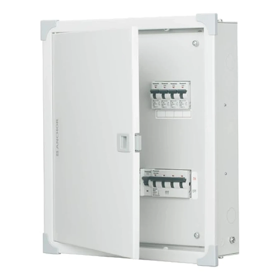 Anchor 98308 TPN Double Door Distribution Board 12 Way - Three Phase Neutral, CRCA Steel, Powder Coated, Optimal Circuit Protection and Organization for Commercial Use