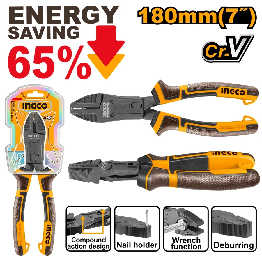 High-Leverage Compound Action Combination Pliers | HCCP58180 | 7" (180mm) | Teflon Coated Cr-V