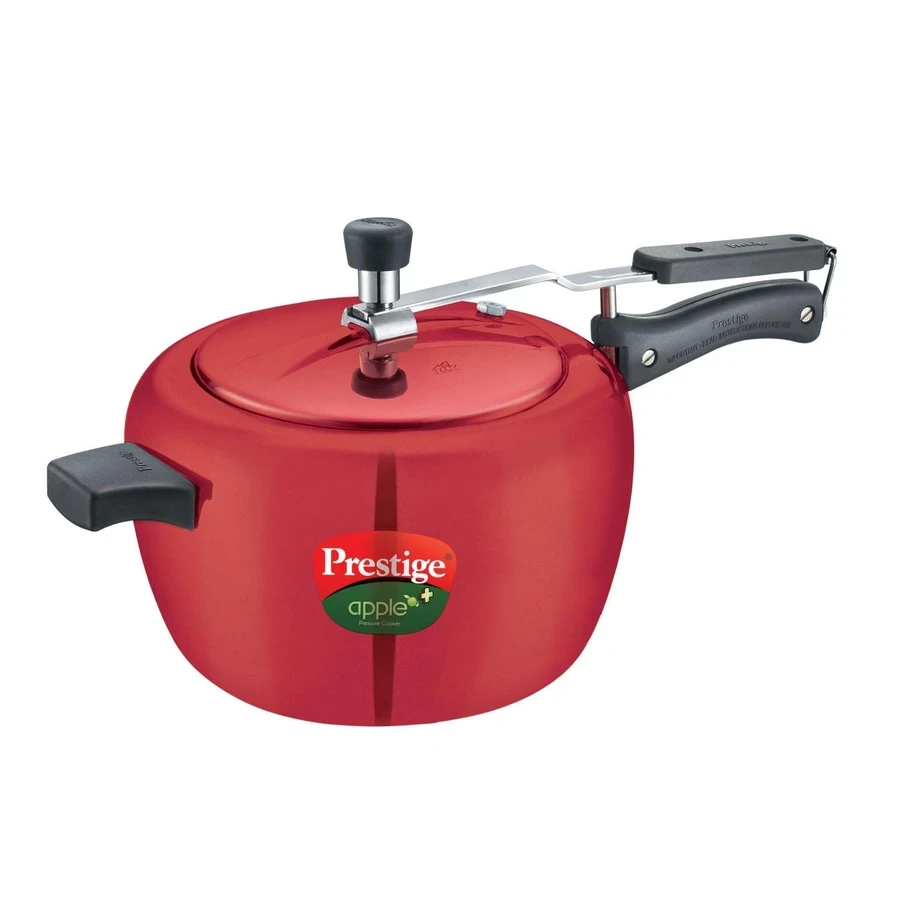 Prestige 11058 Apple Plus Aluminium Pressure Cooker 5 LTRs | Anti-Bulge Induction Base | Inner Lid Design | Vibrant Red