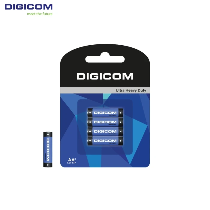 Digicom AA Heavy Duty Batteries R6P-4B | Long Lasting Power Logic | Leak Resistant & Trusted Energy System | 4 Pcs Blister