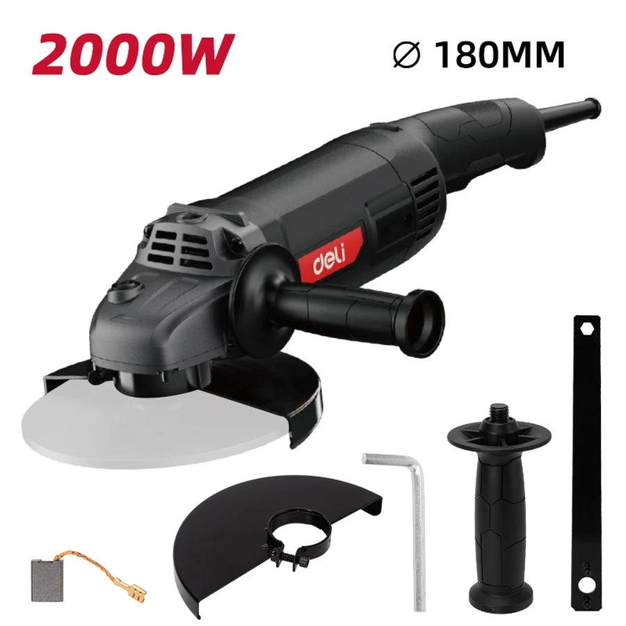 EDE-JM180-1E Angle Grinder 2000W - 180mm (7") Disc, 8500 RPM, Ergonomic Soft Grip, Spindle Lock and Rear Switch (Red)