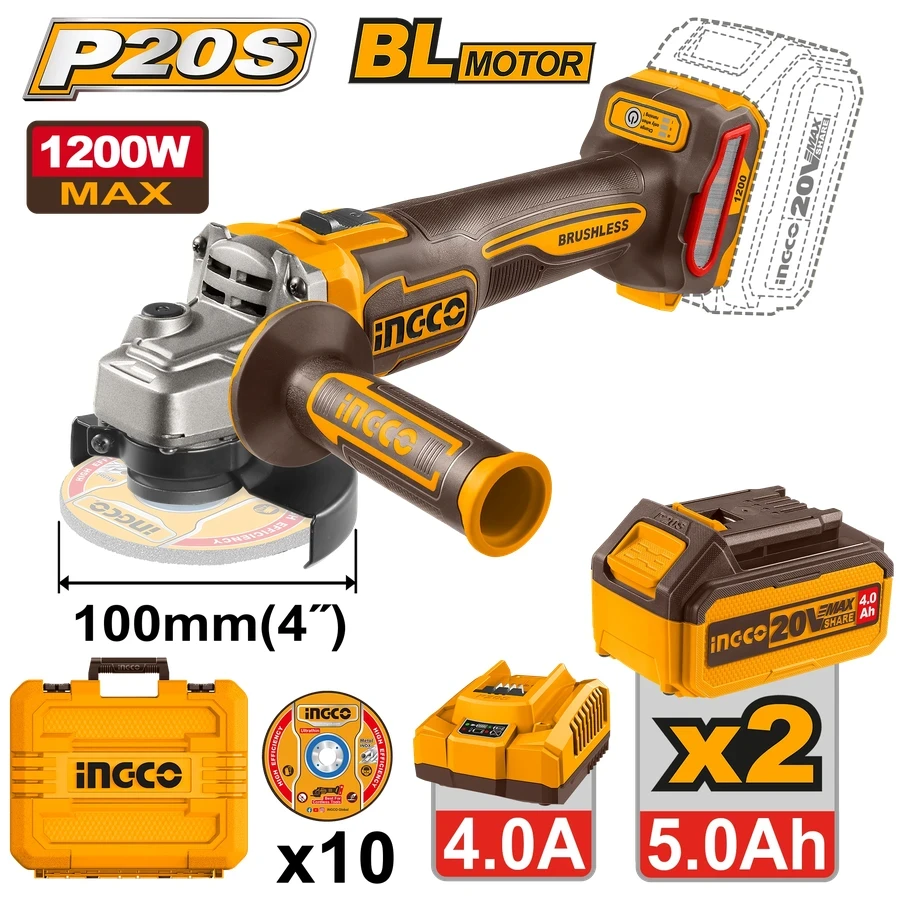 Cordless Angle Grinder | CAGLI2210032 | 20V Brushless | 1200W Ultra-Performance Kit