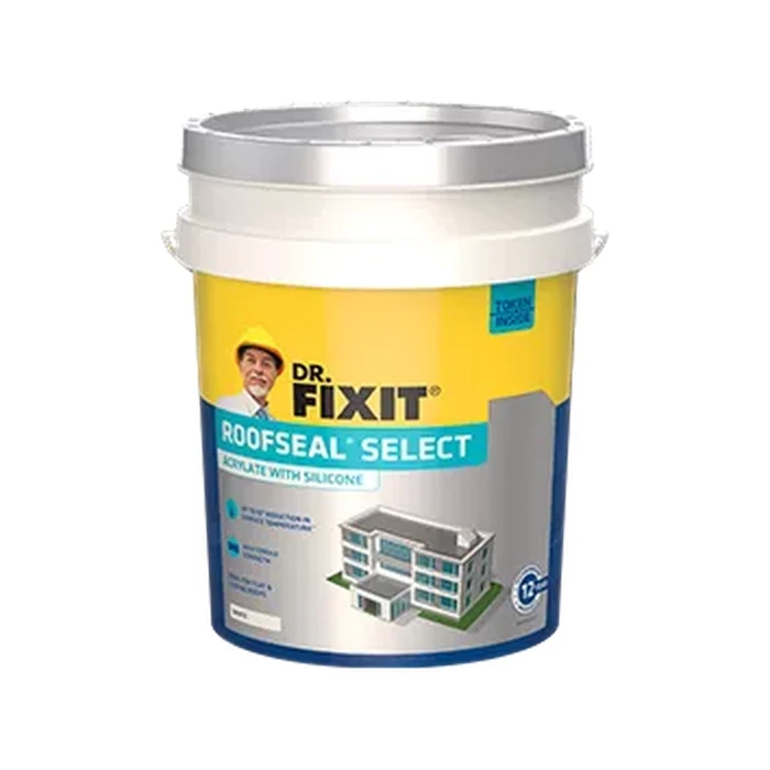 Dr. Fixit Roofseal Select Fiber-Reinforced Elastomeric Coating | For Terraces & Flat Roofs | Solar Reflective & Crack Bridging Logic | Grey & White | 4L / 20L