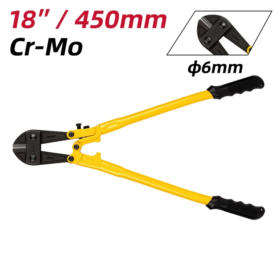 EDL2618 Heavy-Duty Bolt Cutter 18" - Compact Size, Cr-Mo Blade (56HRC), Sharp Shear Action (30HRC), Ideal for Padlocks and Fencing Wire (Yellow)
