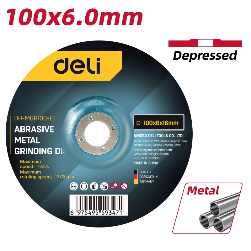 EDH-MGP100-E1 Abrasive Metal Grinding Disc 100x6x16.0mm - Heavy-Duty 6mm Thick, Composite Corundum, High Wear Resistance (Black)