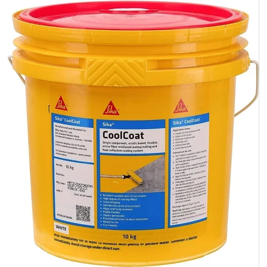 Sika Cool Coat Heat Reflective Waterproofing 10Kg Coolcoat_123 | Acrylic Polymer Base | Solar Reflective White | Waterproof | Compact