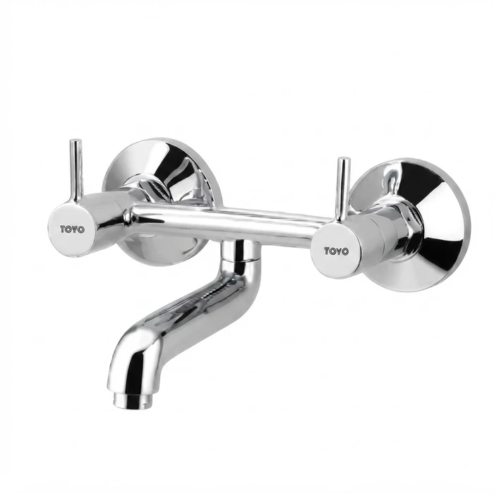 Toyo RU-51336 Wall Mixer Non-Telephonic | Heavy-Duty Brass Core Chrome Plated Bathroom Mixer Valve with Wall Flanges & Connecting Legs | RU-51336