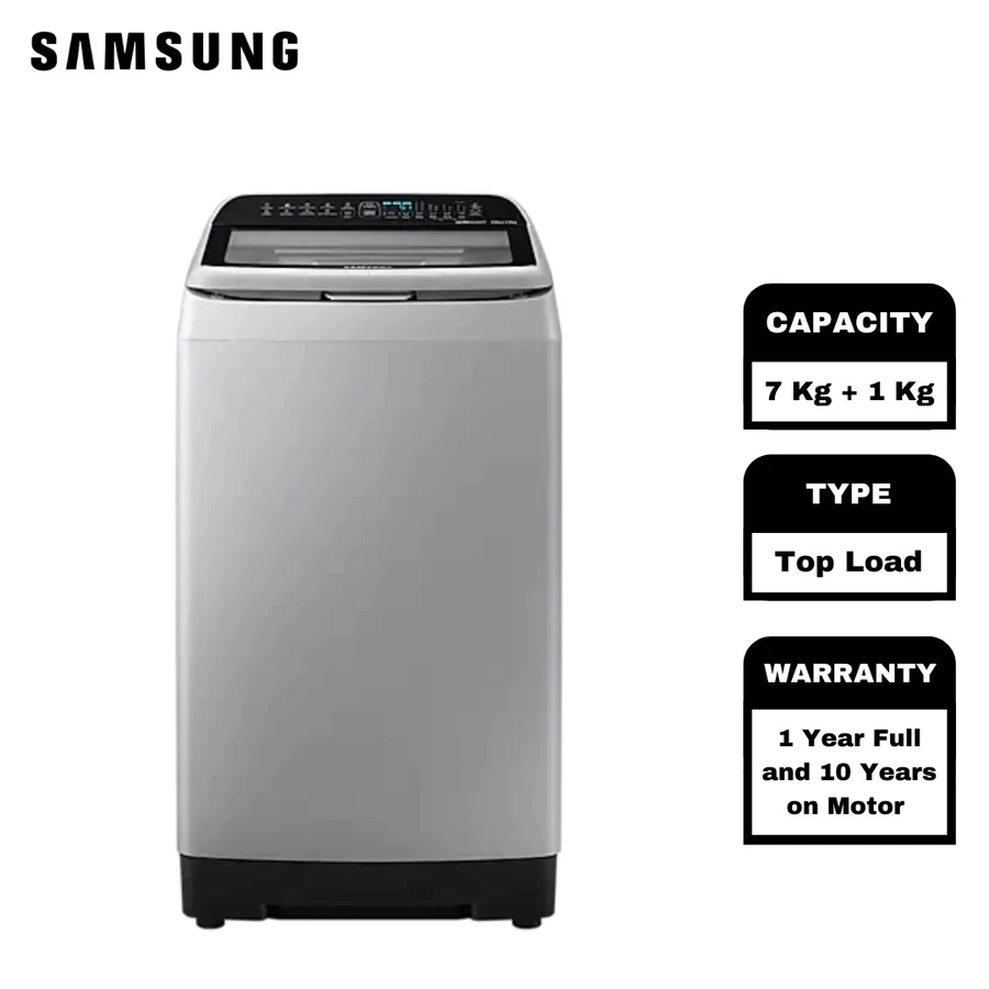 Samsung WA70N4560SS/IM 7Kg Top Load Washing Machine | Digital Inverter | Active Wash+ with Built-in Sink | Wobble Technology | Silver