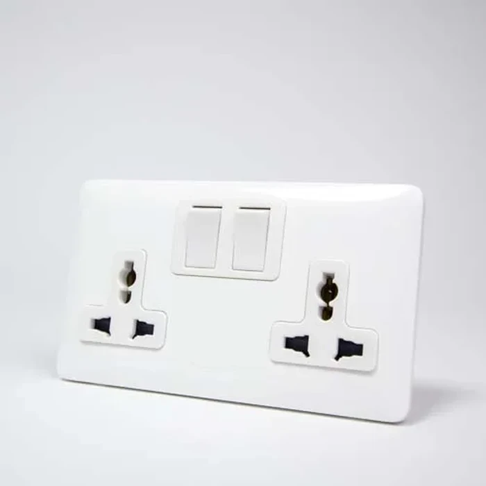 Panasonic WDBA1721-N 2-Gang Switched Multi-Socket | 6/10/13A 250V~ Twin Universal Logic | High-Impact Flame Retardant Polycarbonate