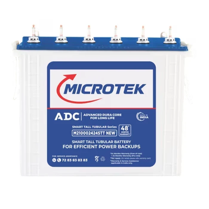 Microtek 12V 100Ah Heavy Duty Turbo Tall Tubular Inverter Battery | Dura Core Technology Low Antimony Power Cell with Water Level Indicators | M1002424TT