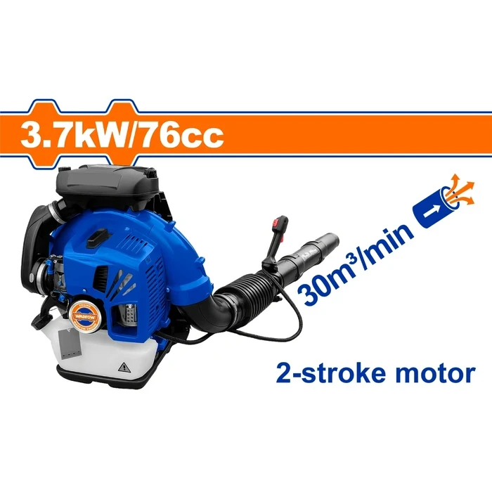 INGCO 76cc 3.7kW Commercial Gasoline Backpack Blower | Heavy-Duty 30m³/min Air Volume & 92m/s Velocity Petrol Sweeper with 2.3L Fuel Tank | WYQ1A76