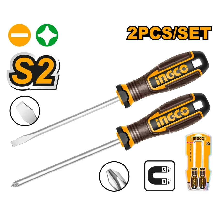 Professional 2 Pcs Screwdriver Set | HKSDS0228 | S2 Alloy Steel | High-Magnetic Tips