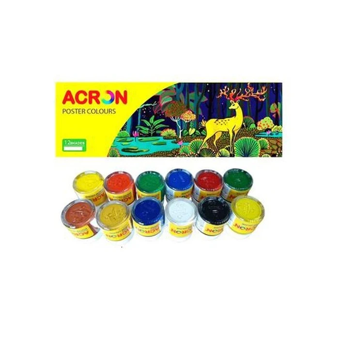 Pidilite Acron Poster Color Gulliver Kit | 12-Piece Opaque Water-Based Paint Set with Essential Shades (120 ml)