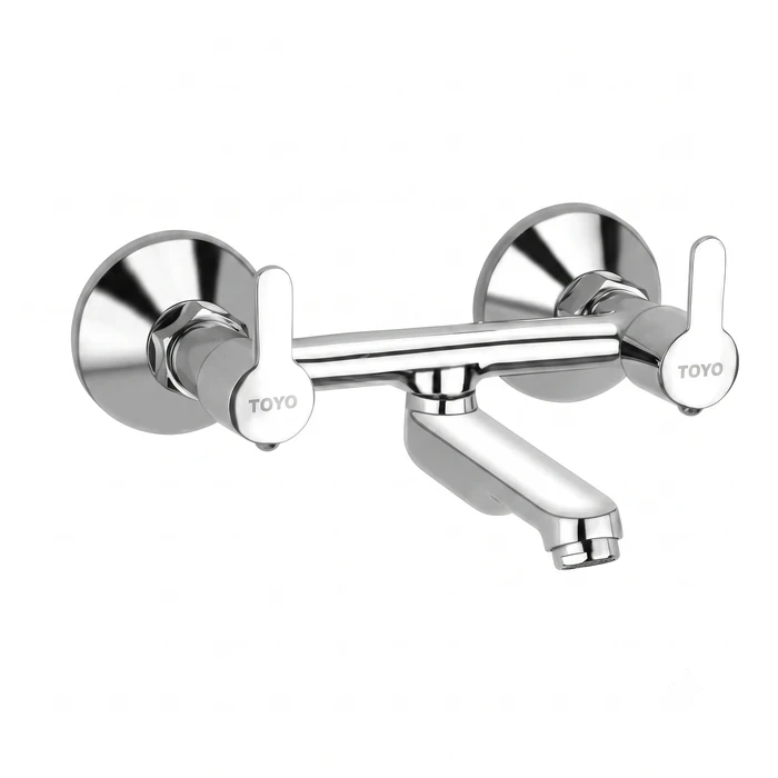 TOYO Wall-Mounted Solid Brass Non-Telephonic Shower Wall Mixer | Premium Chrome Hot & Cold Water Control Valve with Connecting Brass Legs & Wall Flanges | TOYO-SA-52236