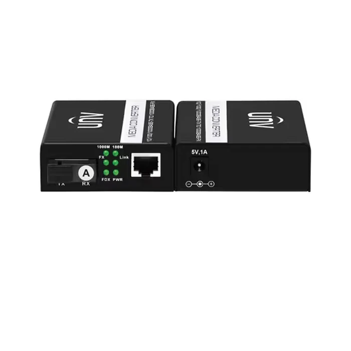 UNV Gigabit Fiber Media Converter with 1000M SC Optical Port, 10/100/1000M RJ45 & 9216-Byte Jumbo Frames | FC-1GT1GP-20SC(TR)-IN