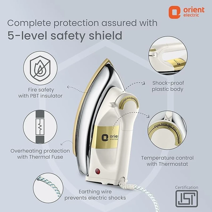 Orient Kratos Dry Iron 1000W - Heavy Weight Design, Metal Soleplate, Ideal for Thick Fabrics and Effective General Ironing (Ivory)