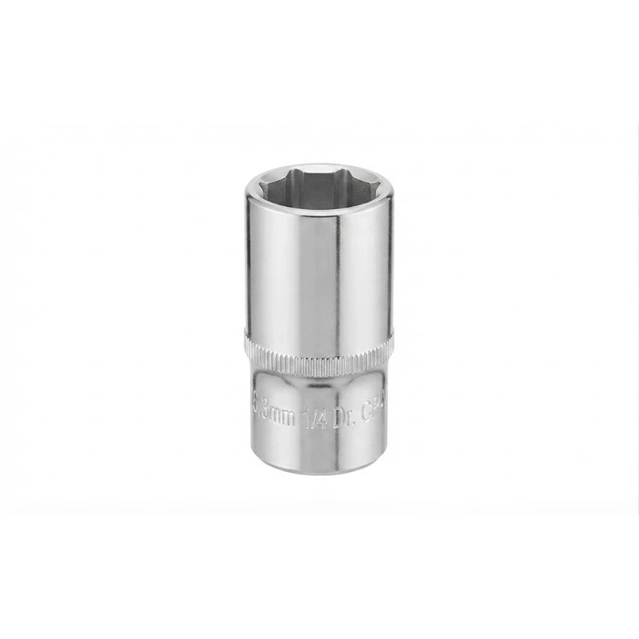 BAUM Professional 1/4" (6.3mm) Drive Chrome Vanadium Hex Short Socket | Matt Double Chrome Plated Finish with Slotted Knurled Base | Model ART 411 Short (Sizes 4mm to 14mm)