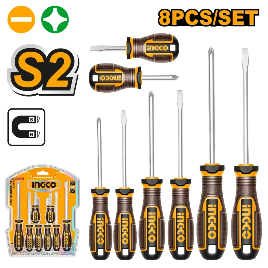 Professional 8 Pcs Screwdriver Set | HKSDS0828 | S2 Alloy Steel | Round Shank