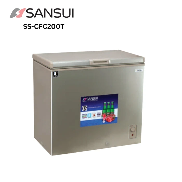 SANSUI SS-CFC200T 200 Litre Hard Top Chest Freezer | Direct Cool Logic | External Handle & Safety Lock | Silver White