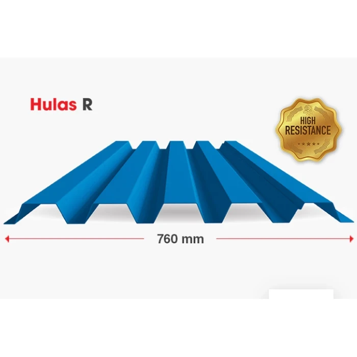 Hulas-R Profile Sheets | High-Strength Roofing & Side Sheeting | 0.30mm to 0.60mm Thickness | 120 GSM Zinc-Aluminium Alloy | 30+ Micron UV Protected Japanese Standard Metal for Industrial Partitions