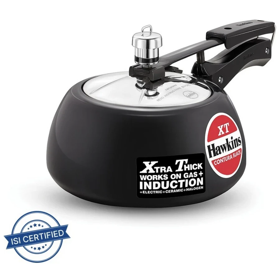 Hawkins CXT20 2L Contura Black XT Pressure Cooker | Hard Anodised Body | Induction Base | Stainless Steel Lid | Black