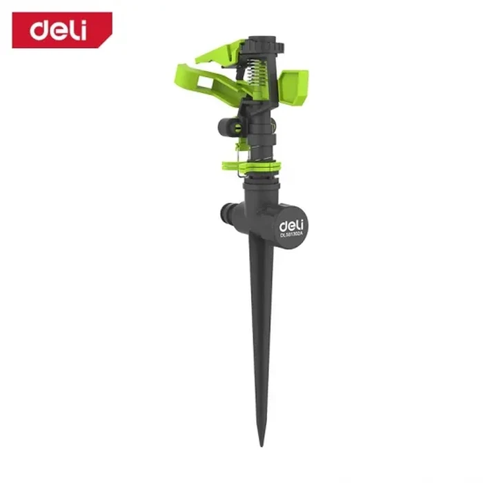 Deli Tools EDL581302A 11.5" Pulsating Spike Sprinkler | Heavy-Duty ABS Impulse Rotary Garden Sprayer with Adjustable Spray Angle & Range