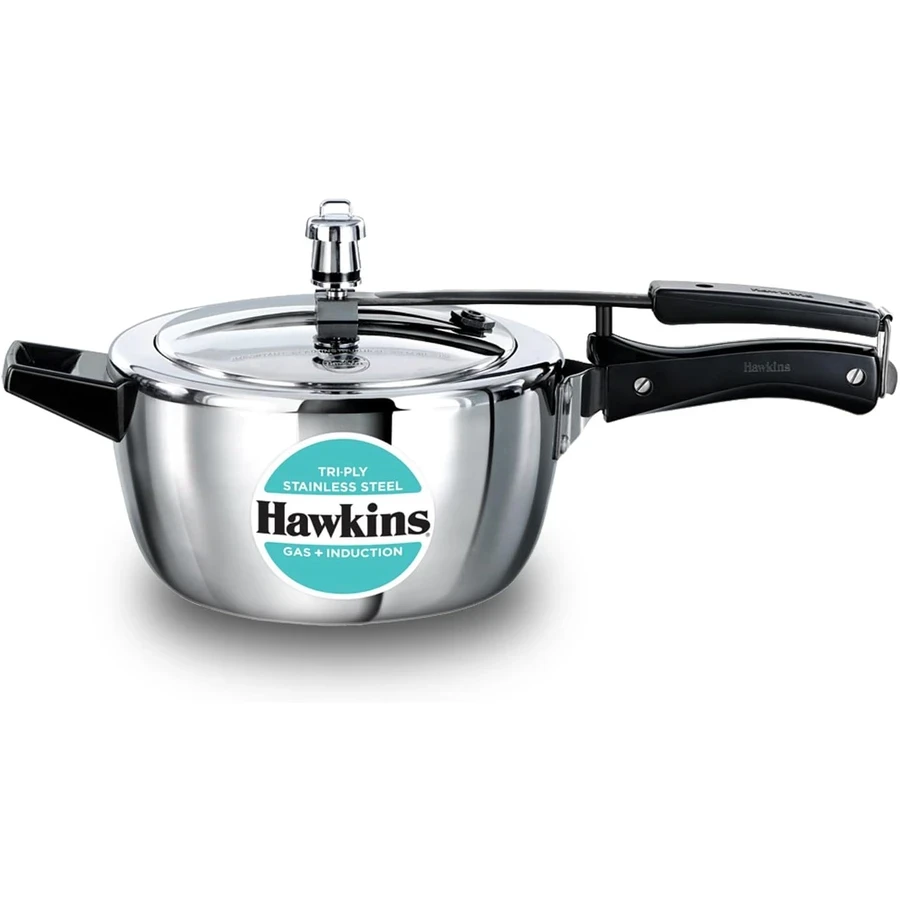 Hawkins HSST35 3.5L Tri-Ply Stainless Steel Pressure Cooker | 3mm Extra Thick | Induction Compatible | Wide Mouth | Silver