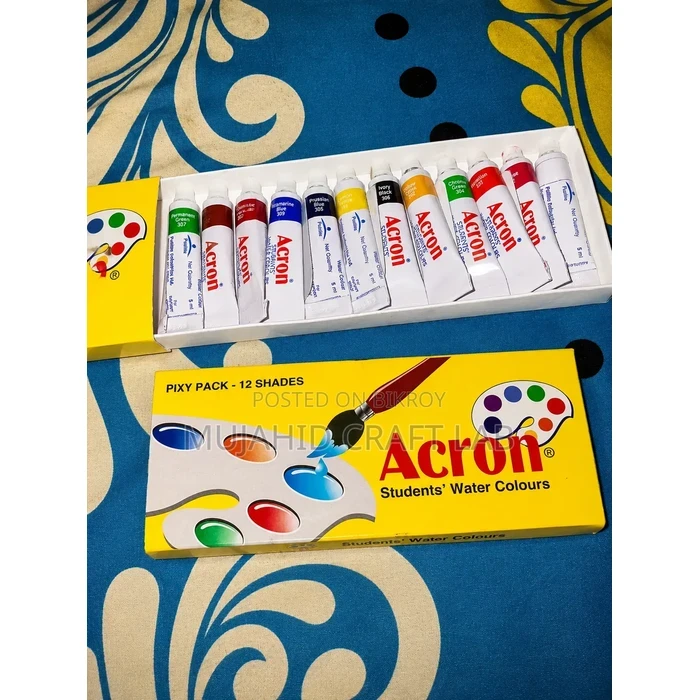 Pidilite Acron Students Water Colour Set | 12 Vibrant Vibrant Shades in Compact Tubes for School Projects & Art Practice (60 ml)