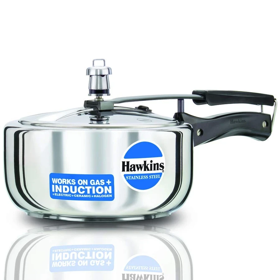 Hawkins HSS3W 3L Stainless Steel Wide Pressure Cooker | Wide Mouth Design | Sandwich Bottom | Induction Compatible | Silver