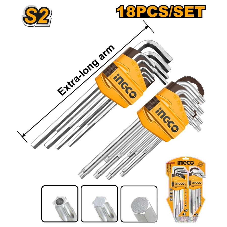 18 Pcs Hex & Torx Key Set | HHKSET0181 | Extra-Long Arm | Cr-V Industrial Steel