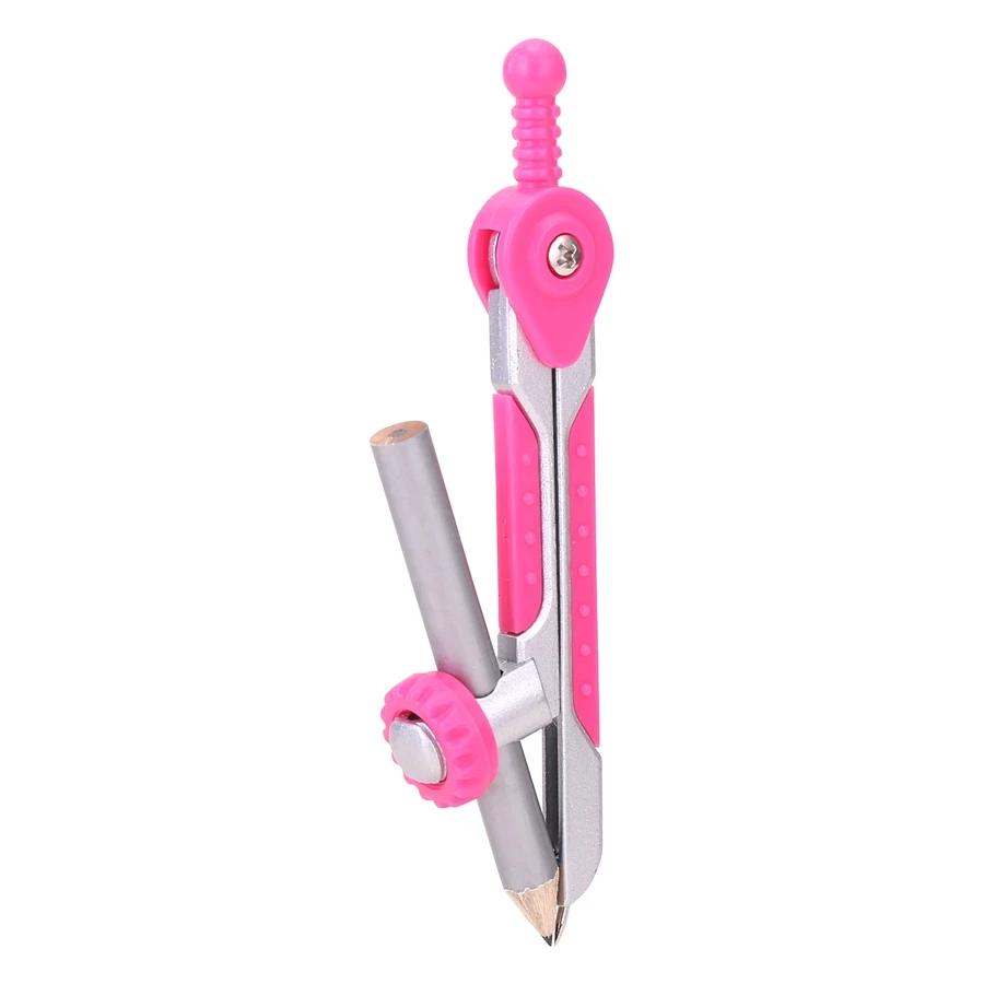 Deli Zamak Material Compass (Pink) E8615 - Durable Drafting Tool with Safe Tip Cap and PP Storage Box