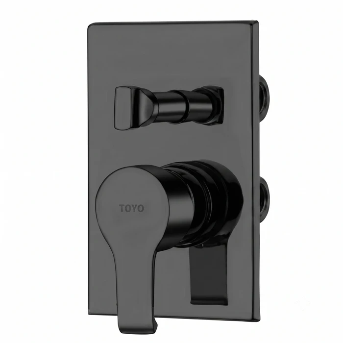 TOYO AL-56142 Matt Black Diverter Trim Kit | Alex Series Premium All-Brass Components | Exposed Parts Assembly with Solid Brass Handle, Selector Knob & Extra Large Waterproof Wall Flange