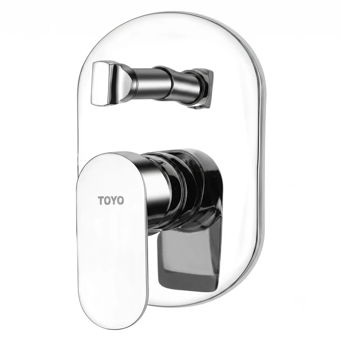 Toyo Concealed Shower Diverter Upper Part Set with Polished Chrome Finish, Smooth Selector Knob & Wall Flange Plate | Model No. CO-52112